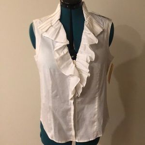 August Silk ruffle front blouse